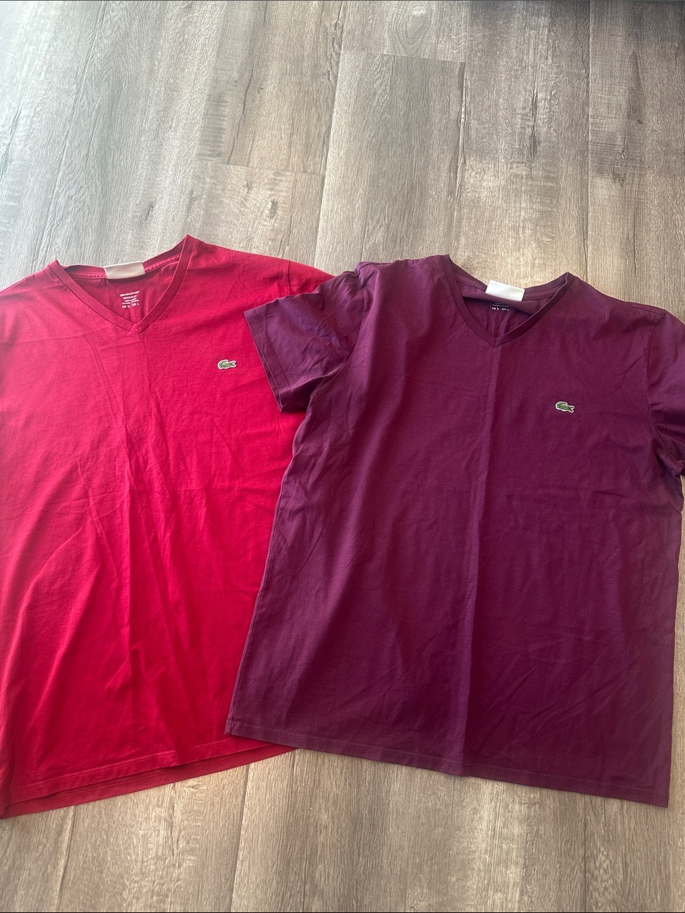 Lacoste Men's V-Neck Tee Duo - Bright Red & Deep Wine